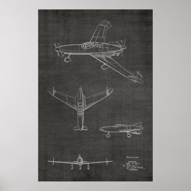1946 Rücken Prop Flugzeug Patentkunst Zeichnend Dr Poster (Vorne)