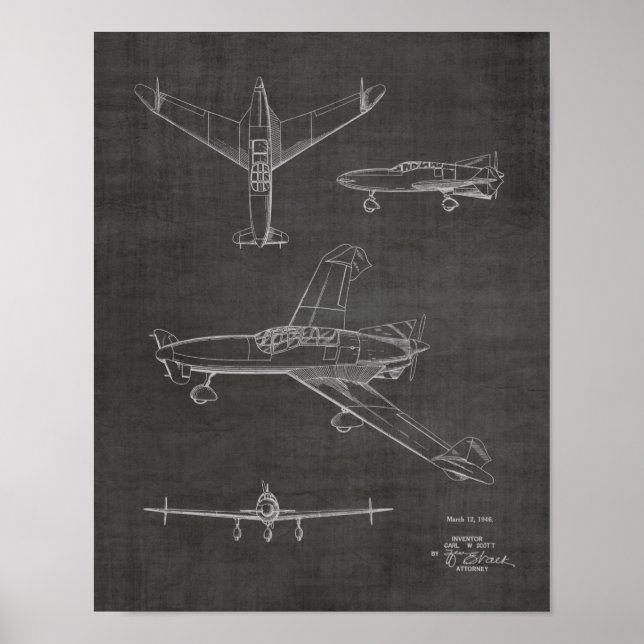 1946 Rücken Prop Flugzeug Patentkunst Zeichnend Dr Poster (Vorne)