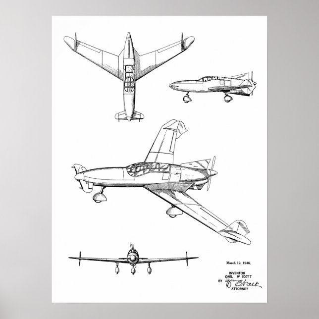 1946 Rücken Prop Flugzeug Patentkunst Zeichnend Dr Poster (Vorne)