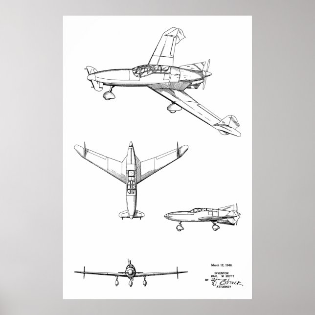 1946 Rücken Prop Flugzeug Patentkunst Zeichnend Dr Poster (Vorne)