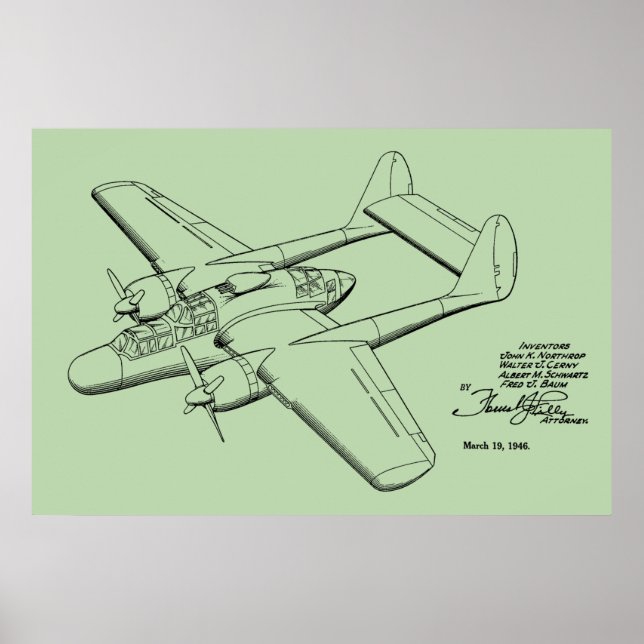 1946 Vintages Flugzeugpatent Zeichnend Kunstdruck Poster (Vorne)