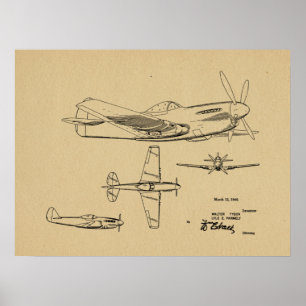 1946 WW2 Flugzeug Patent Kunst Zeichnung Druck Poster