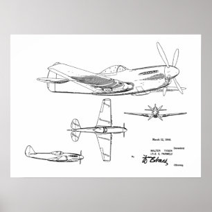 1946 WW2 Flugzeug Patent Kunst Zeichnung Druck Poster