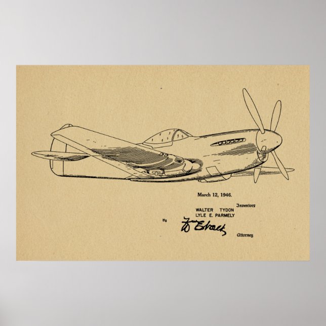 1946 WW2 Flugzeugpatentkunst Zeichnend Druck Poster (Vorne)