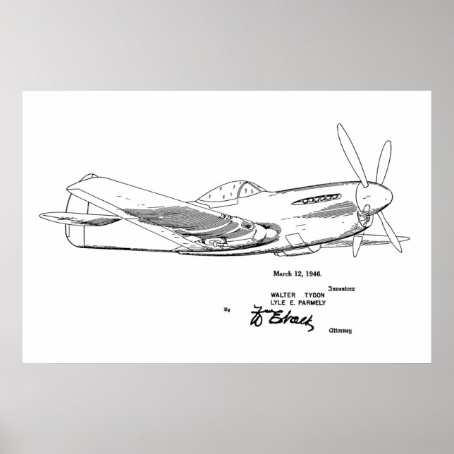 1946 WW2 Flugzeugpatentkunst Zeichnend Druck Poster (Vorne)