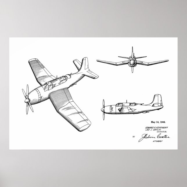 1946 WW2 Flugzeugpatentkunst Zeichnend Druck Poster (Vorne)