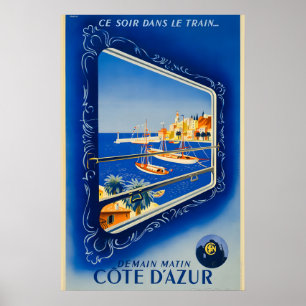 1947 Französische Riviera Cote d'Azur mit dem Zug Poster