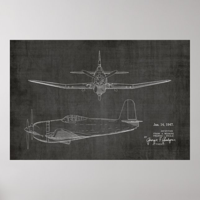 1947 Prop Flugzeug Patentkunst Zeichnend Print Poster (Vorne)