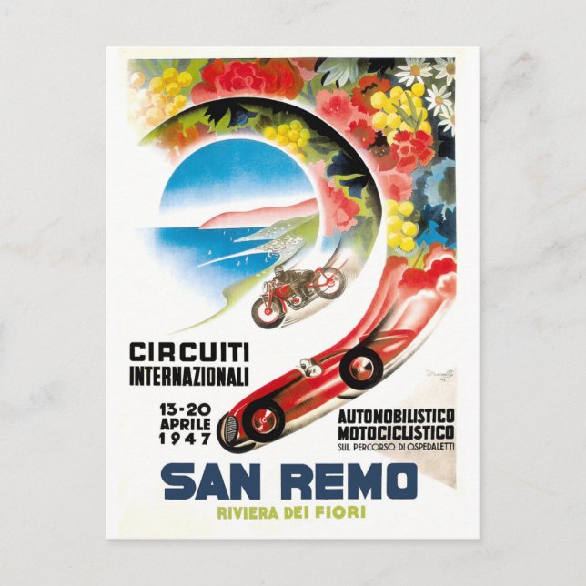 1947 San Remo Grand Prix Race Poster Postkarte (Vorderseite)