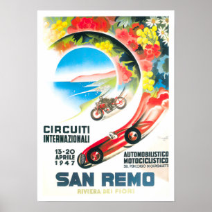 1947 San Remo Italien Grand Prix Vintag Poster