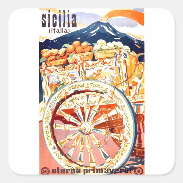 1947 Sizilien Italien Reiseplaner Ewiger Frühling Quadratischer Aufkleber (Vorderseite)