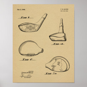 1948 Fahrer Golfschläger Patent Kunst Zeichnung Dr Poster