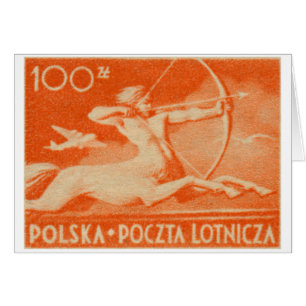 1948 timbre polonais de par avion de 100 zt