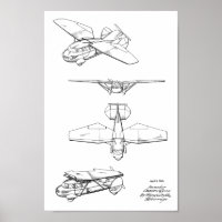 1949 Flying Car Airplane Patent Art Zeichnend Prin