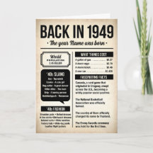 1949 Geburtstagskarte mit interessanten Fakten