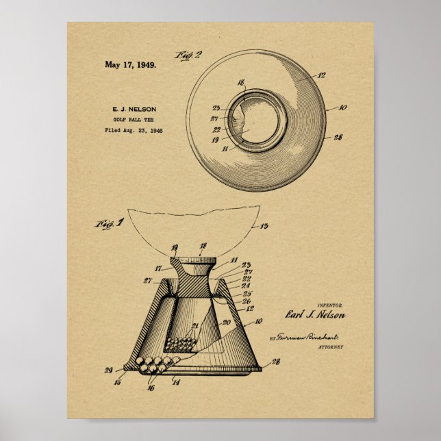 1949 Golf Ball T-Shirt Patentkunst Zeichnend Print Poster (Vorne)