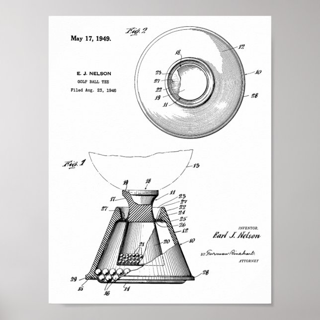 1949 Golf Ball T-Shirt Patentkunst Zeichnend Print Poster (Vorne)