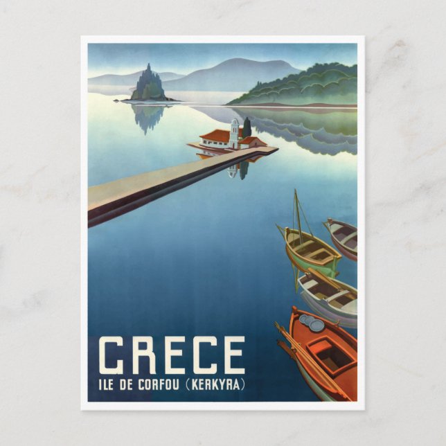 1949 Korfu Griechenland Reiseplakat Postkarte (Vorderseite)