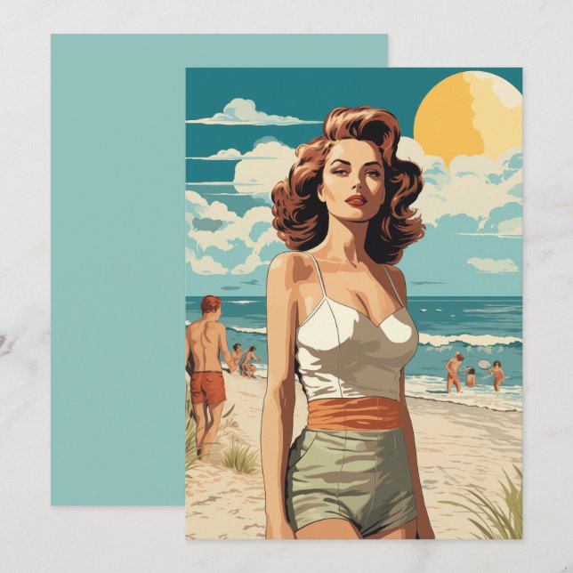 1950 Beach Girl Einladung (Vorne/Hinten)