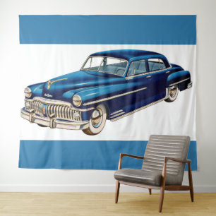 1950 blauer DeSoto-Druck Wandteppich