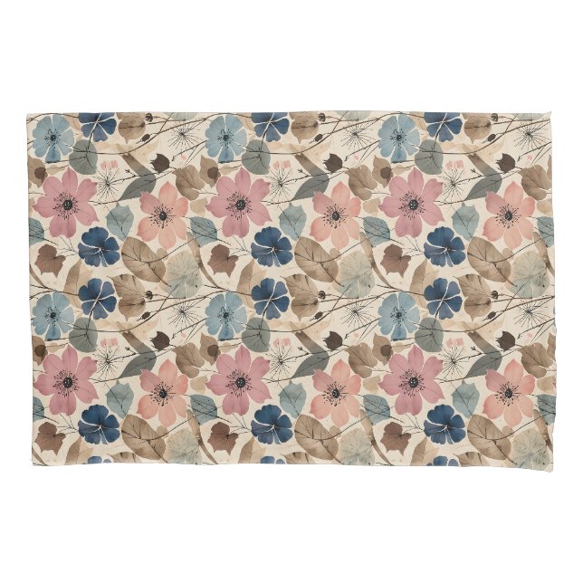 1950 Blume in Dusty Pink, Blau Kissenbezug (Vorderseite)