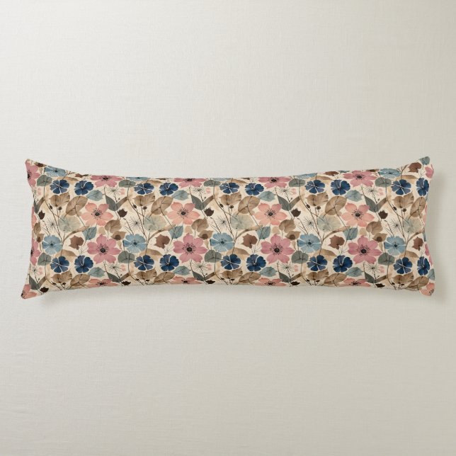 1950 Blume in Dusty Pink, Blau Seitenschläferkissen (Vorderseite)