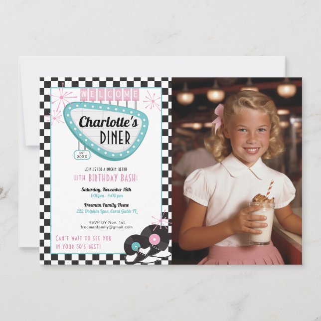 1950 Diner Photo Anniversaire Invitation - Retro S (Devant)