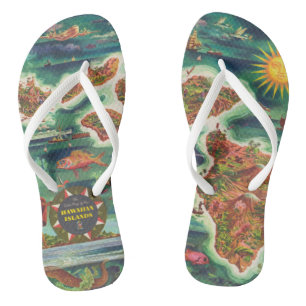 1950 Dole Map von Hawaii Joseph Feher Oil Paint Flip Flops