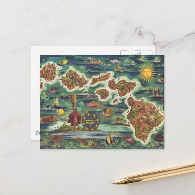 1950 Dole Map von Hawaii Joseph Feher Oil Paint Postkarte (Vorderseite/Rückseite Beispiel)