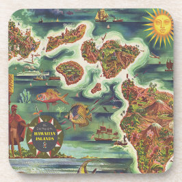 1950 Dole Map von Hawaii Joseph Feher Oil Paint Untersetzer