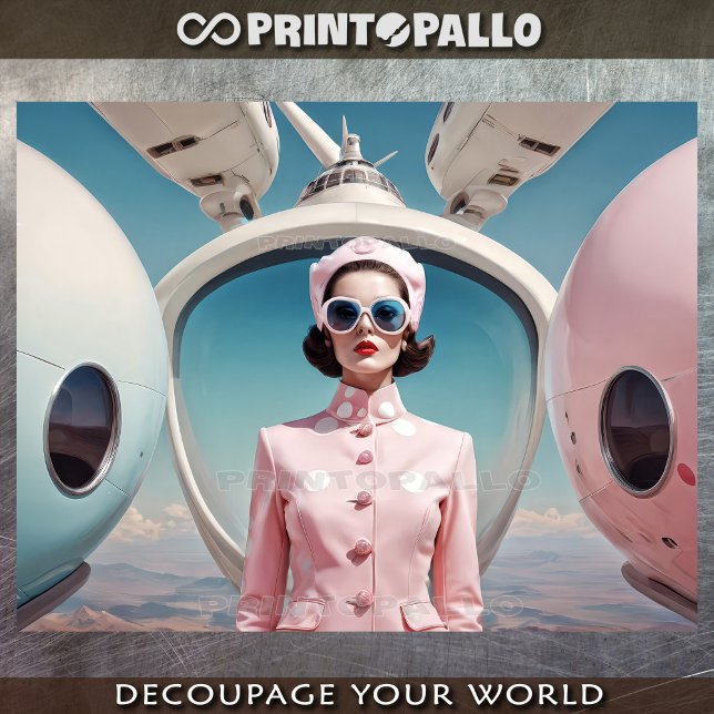 1950 emanzipierte Retro-Futurismus eine Frau in Ro Seidenpapier (Von Creator hochgeladen)