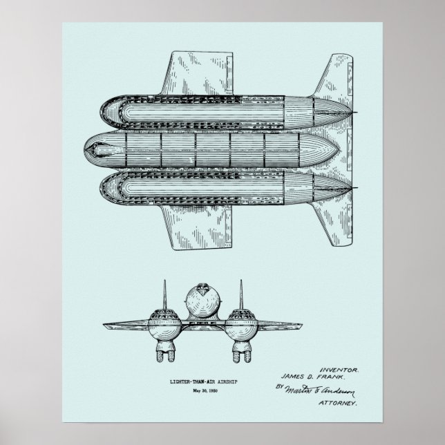 1950 Flugzeugpatentkunst Zeichnend Print Poster (Vorne)