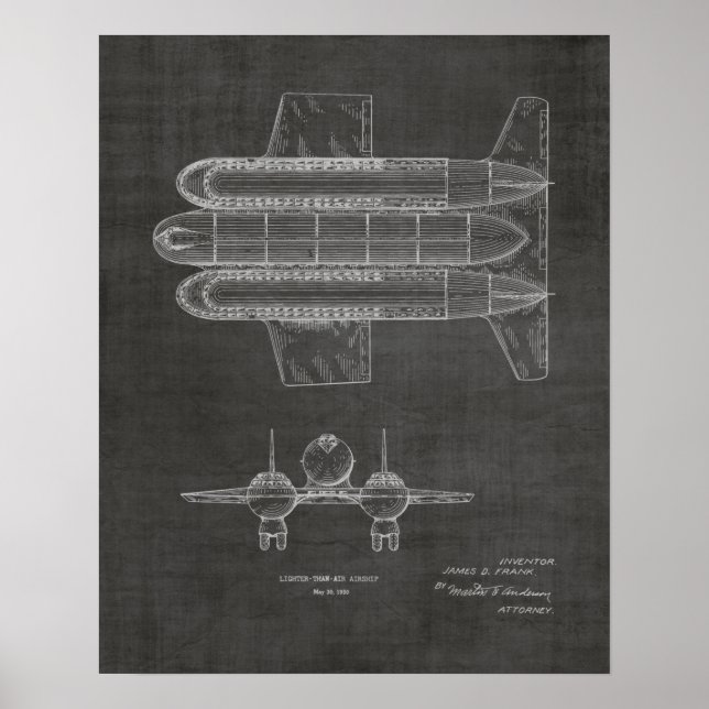 1950 Flugzeugpatentkunst Zeichnend Print Poster (Vorne)