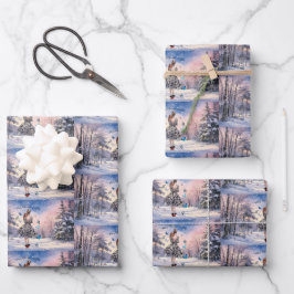 1950 Frau mit Schmetterlingen Weihnachtsgrüße Geschenkpapier Set