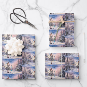 1950 Frau mit Schmetterlingen Weihnachtsgrüße Geschenkpapier Set