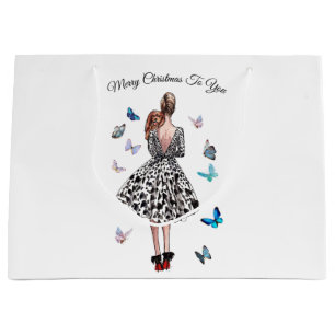 1950 Frau mit Schmetterlingen Weihnachtsgrüße Große Geschenktüte