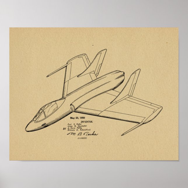 1950 Jet Flugzeug Patent Art Zeichnend Print Poster (Vorne)