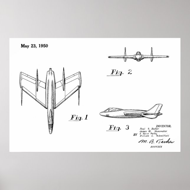 1950 Jet-Flugzeug-Patent Zeichnend Kunstdruck Poster (Vorne)