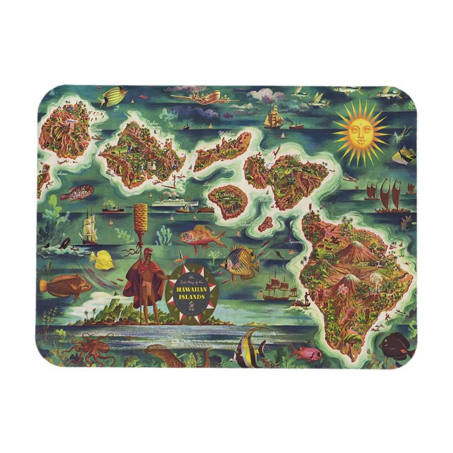 1950 Karte von Hawaii Joseph Feher Oil Paint Magnet (Horizontal)