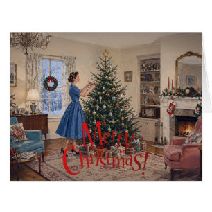 1950 Lady beim Schmücken des Weihnachtsbaums Frohe