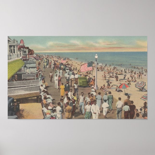 1950 Ocean City, MD Hütten am Strand Poster (Vorne)