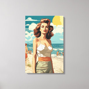 1950 Strandmädchen Leinwanddruck