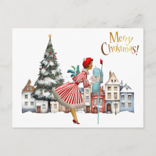 1950 Vintage-Dame beim Versenden von Weihnachtsgrü Postkarte