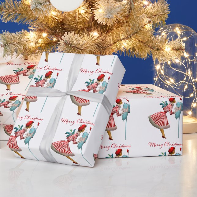 1950 Vintage Dame, die Weihnachtsbriefe prüft Geschenkpapier (Feiertage)