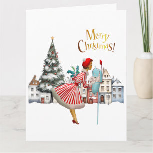 1950 Vintage Dame, Frohe Weihnachten verschickend Karte