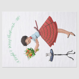 1950 Vintage Dame mit Blume Seidenpapier