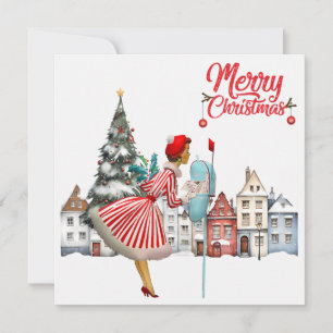 1950 Vintage Dame verschickt Weihnachtsgrüße