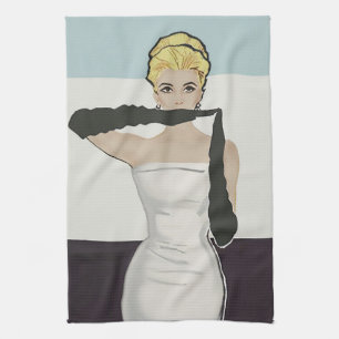 1950 Vintage Frau mit Abend-Handschuhen Geschirrtuch