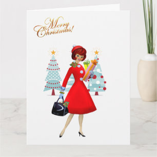 1950 Vintage Lady Frohe Weihnachten  Dankeskarte