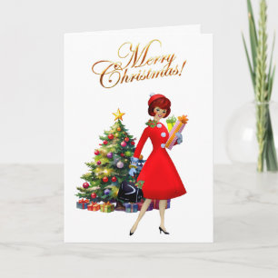 1950 Vintage Lady Frohe Weihnachten  Karte